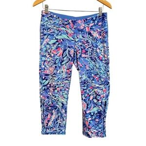 Lilly Pulitzer Luxletic Capri Leggings Blue Pink Floral Print Size L Athletic